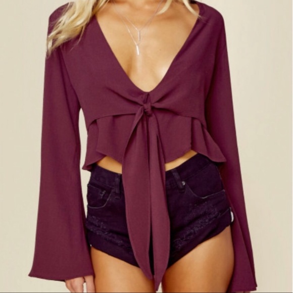 Flynn Skye Tops - Flynn Skye Burgundy Wrap Crop